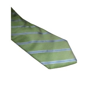 BROOKS BROTHERS 346Tie Mens Green Light Blue Striped Silk Textured Golden Fleece